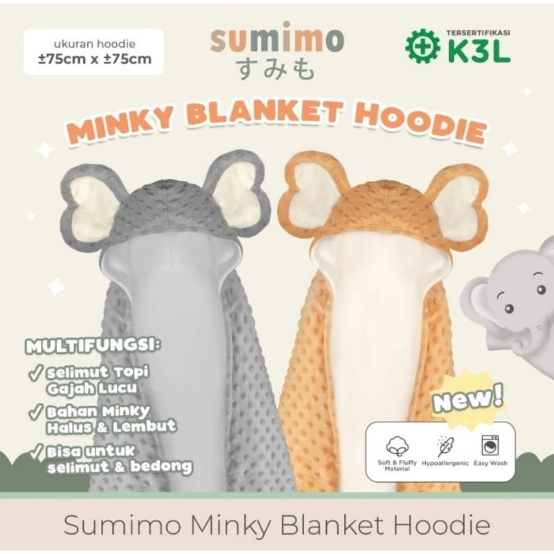 Sumimo Minky Blanket Hoodie Elephant - Selimut Bayi