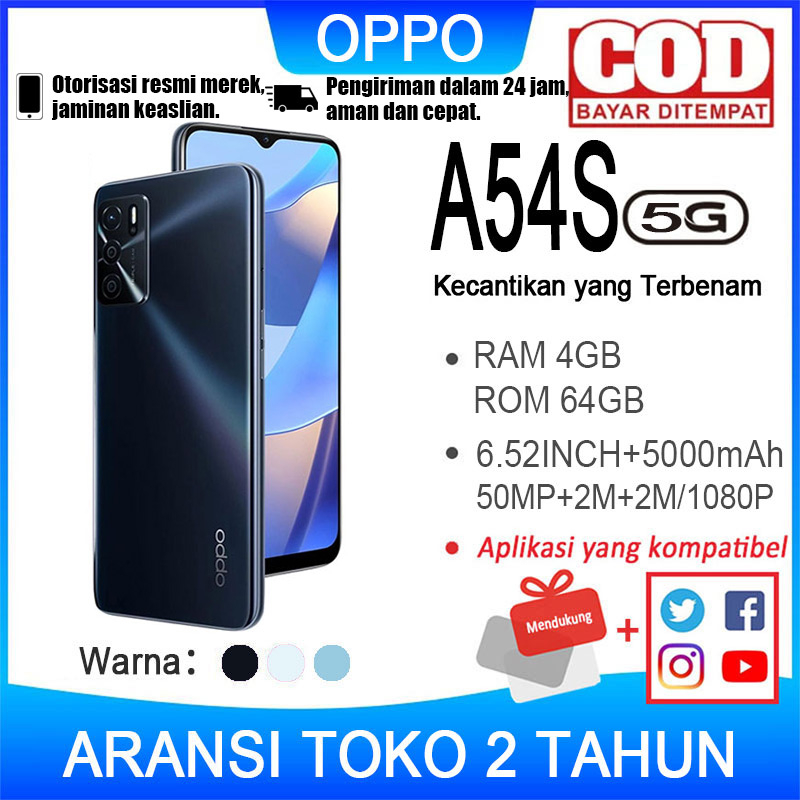 OPPO A54S RAM 4/64G ARANSI TOKO 2 TAHUN [5000mAh,13MP Triple Camera, HD+ Eye-care Display]