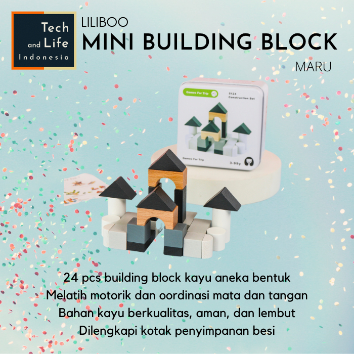 Mainan Edukasi Anak Montessori Kayu Mini Building Block Balok Susun