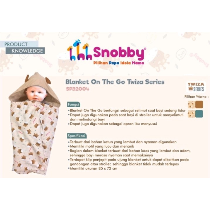 PNB255 SNOBBY BLANKET SELIMUT BAYI TOPI LEMBUT SERIES TWIZA SPB2004