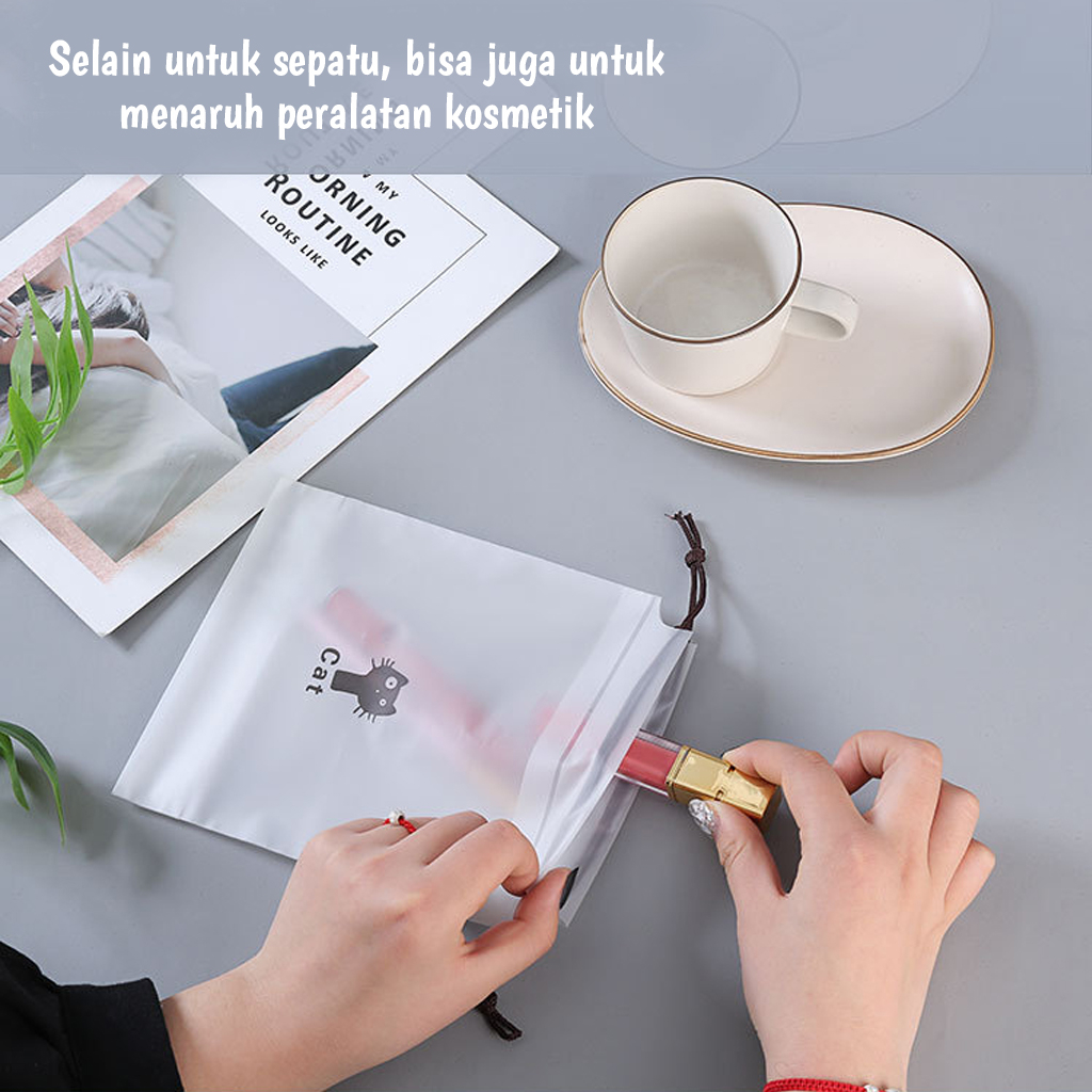 Kantong Sepatu Serut Traveling Anti Air Pouch Plastik Organizer Drawstring Bag Travel