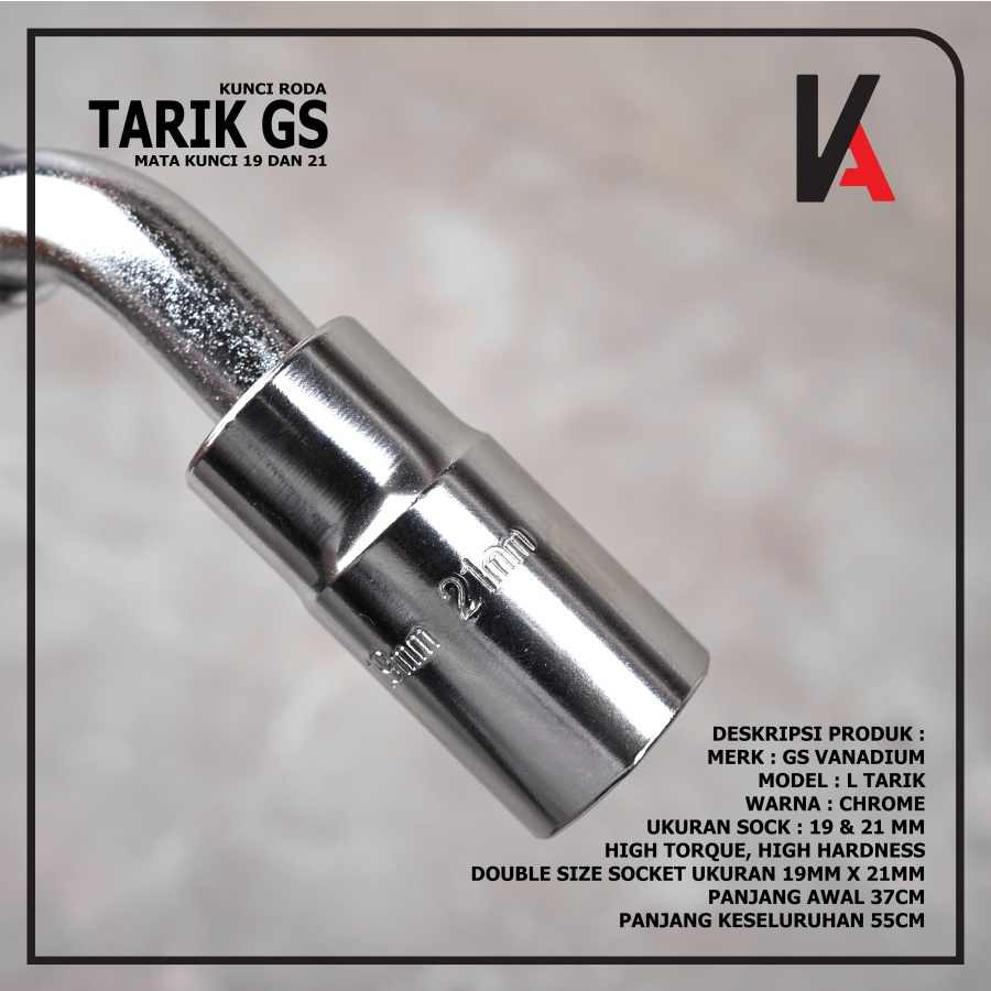 KUNCI RODA MOBIL MODEL TARIK MERK GS UKURAN 19 - 21 VANADIUM CHROME