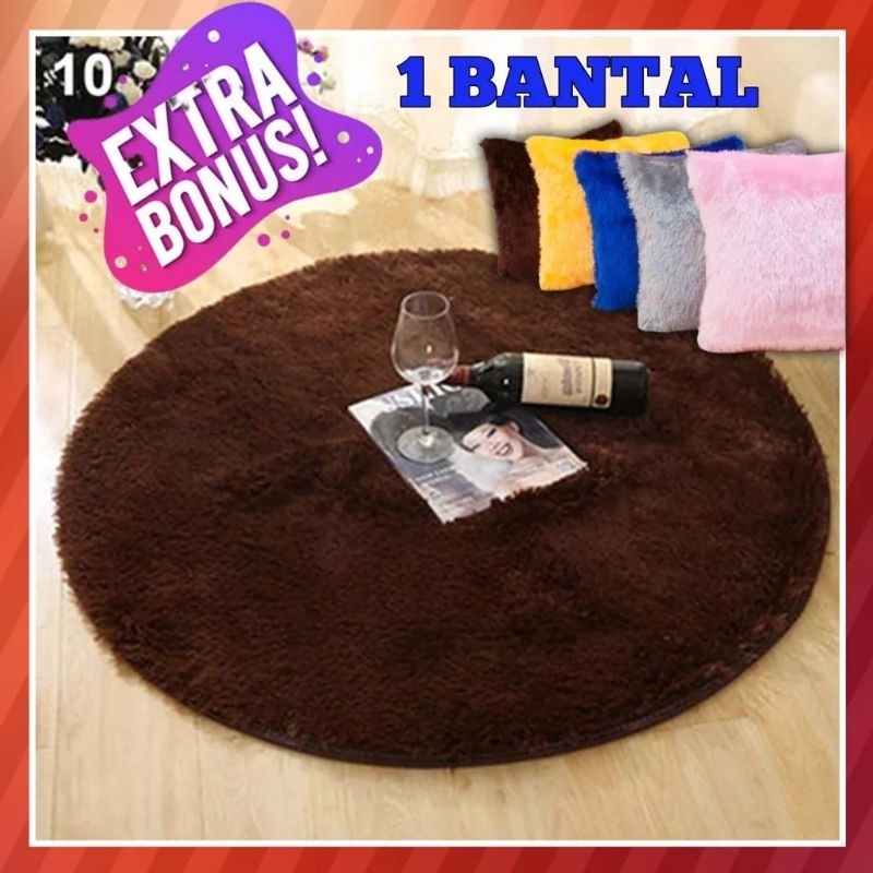 Karpet Bulu Bulat Diameter 100x100 Karpet Lantai Ruang Tamu Alas Meja Bulu Rasfur
