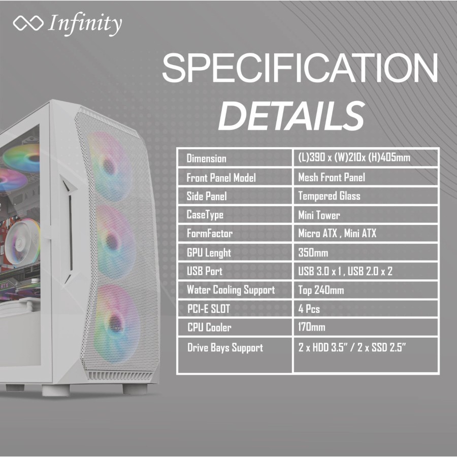 Gaming Case INFINITY POSEIDON V2 WHITE +3 Fan F122 Auto RGB