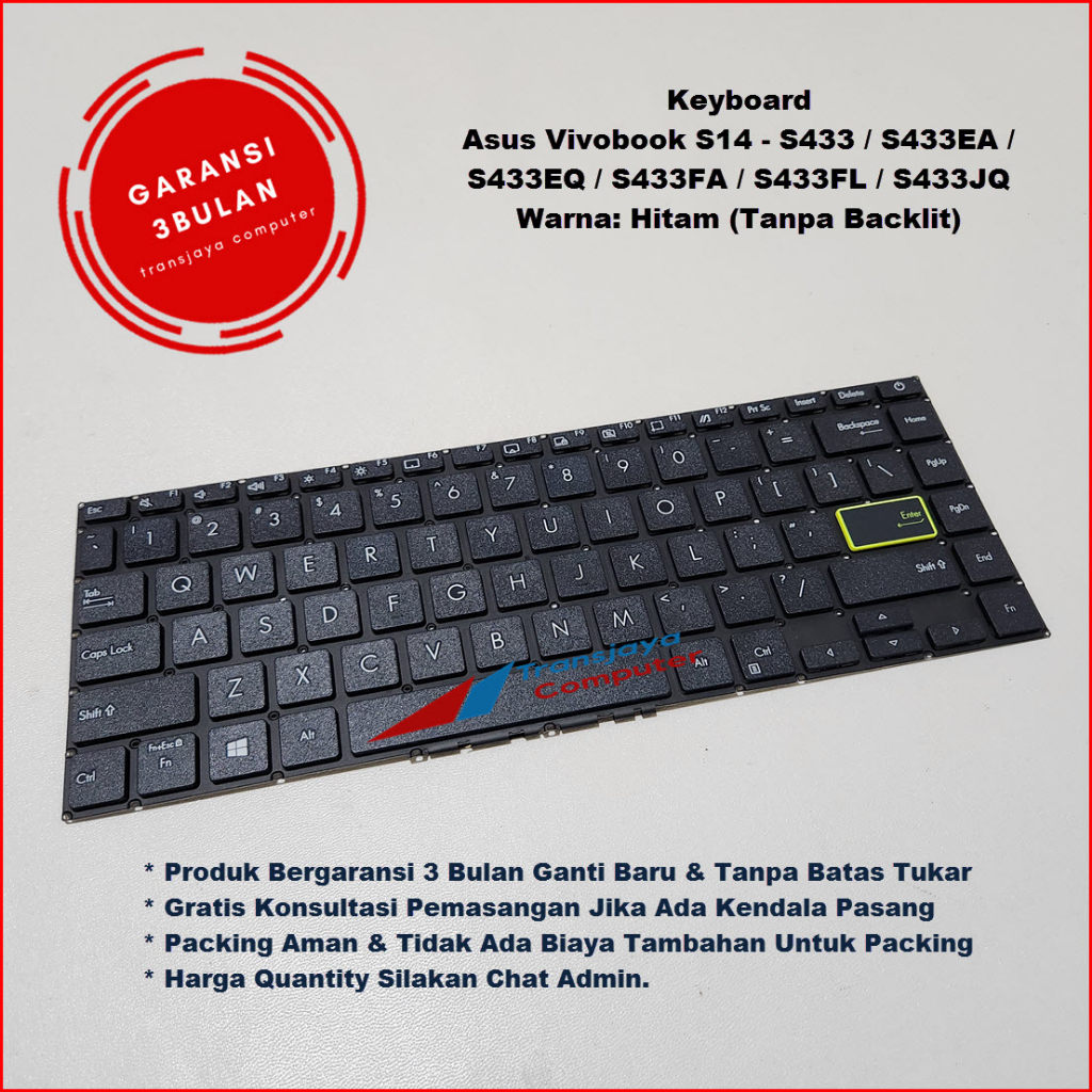 Keyboard Asus Vivobook S14 S433 S433EA S433EQ S433FA S433FL S433JQ tanpa backlite