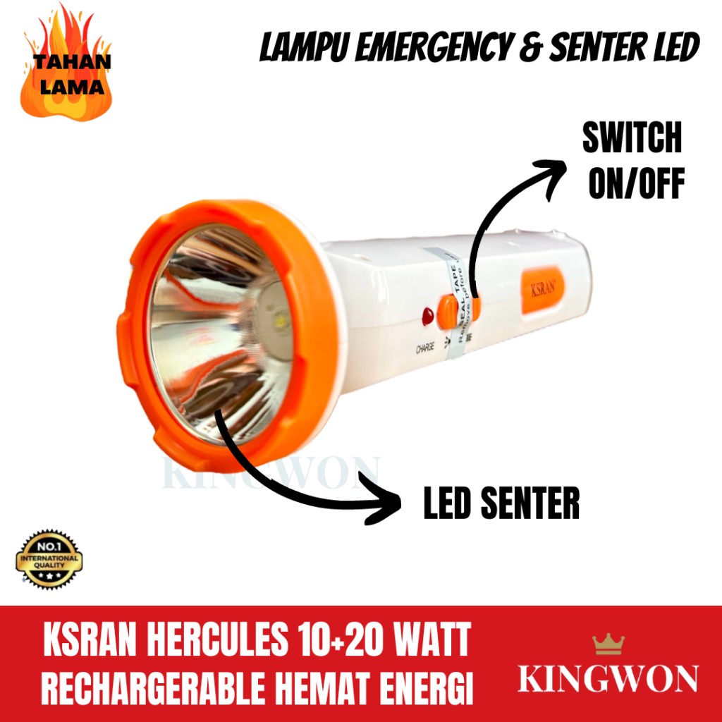 SENTER LAMPU LED DAN EMERGENCY RECHARGEABLE FLASHLIGHT CHARGER 10W +20W 2 IN 1 SUPERTERANG HEMAT ENERGI LAMPU EMERGENCY
