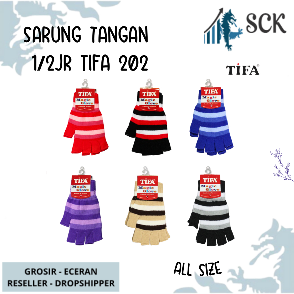 Sarung Tangan TIFA 202 1/2 Jari Strip WARNA / Sarung Tangan Dewasa Polos TIFA 1/2 JARI STRIP 202 / Kaos Tangan Cewek Perempuan Perlengkapan Otomotif - sckmenwear GROSIR