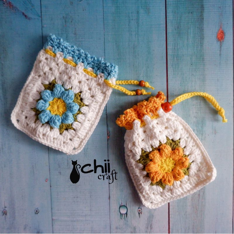 Pouch rajut bunga | Pouch kecil | Dompet Koin Rajut | Crochet flower pouch