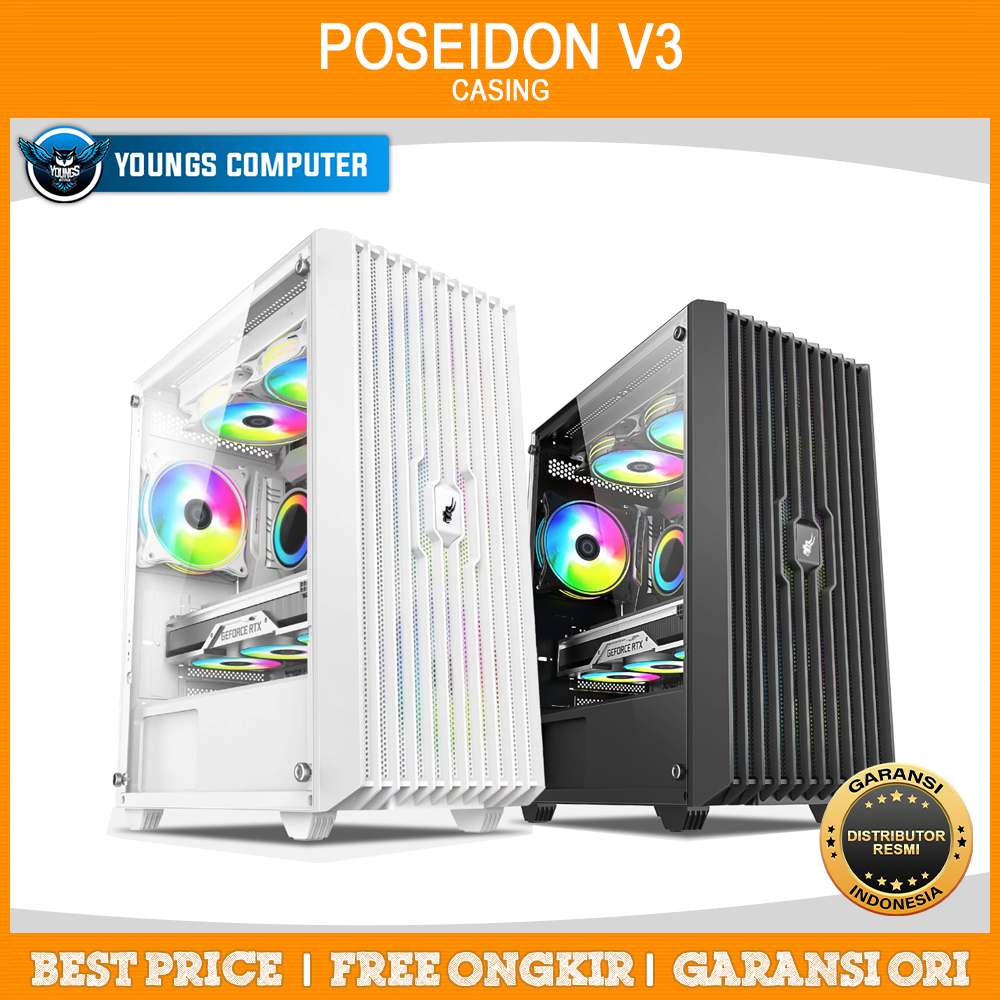 CASING INFINITY POSEIDON V3 WHITE + 3 FAN | mATX Gaming Case