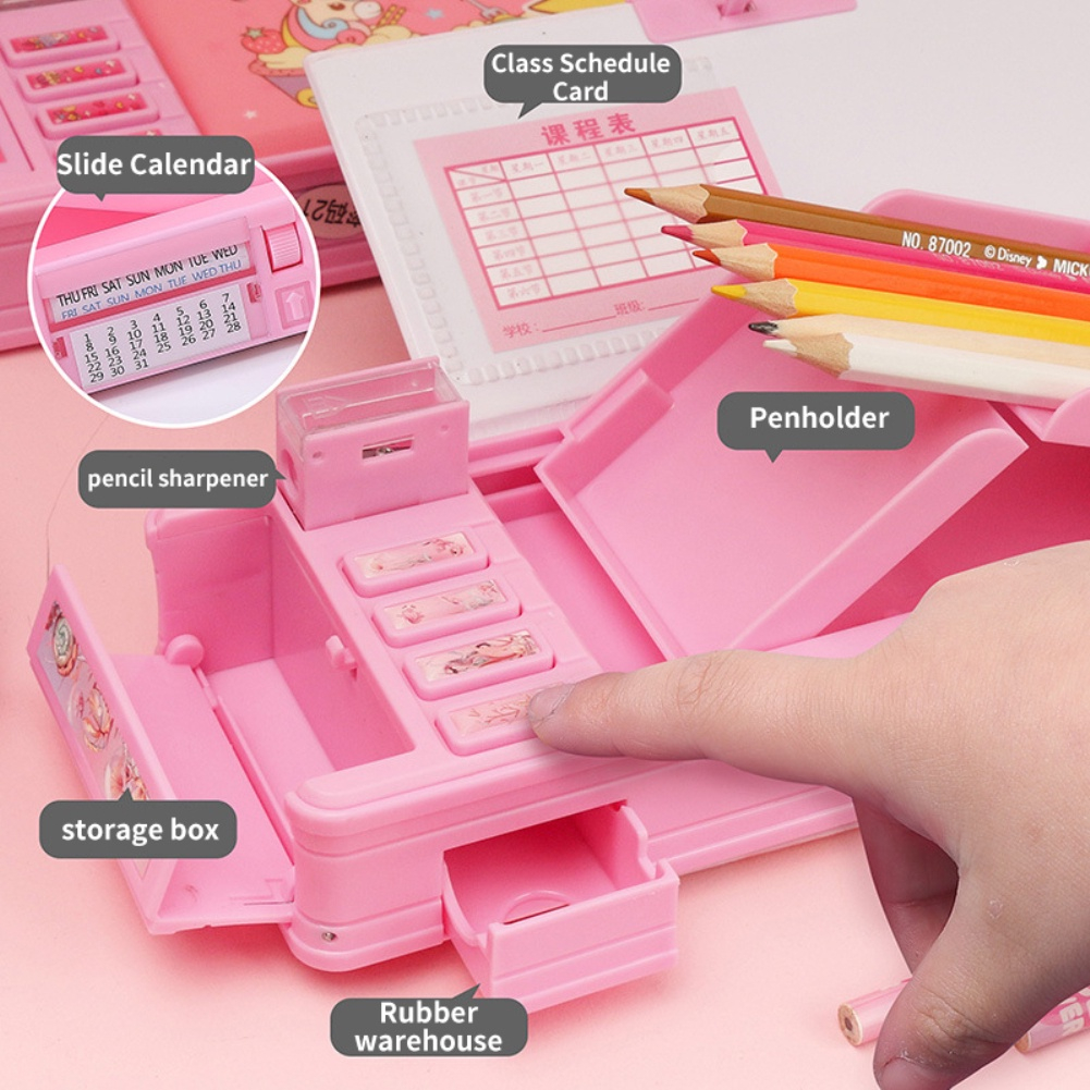 Tempat Pensil Multifungsi Motif Untuk Anak Kotak Pensil Pola Kartun Lapisan Ganda dan Tunggal dengan Rautan Kapasitas