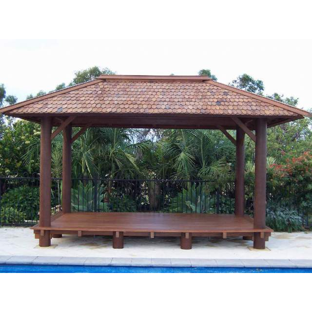 Gazebo Kolam Ukuran 6x3 Meter Kayu Kelapa Desain Minimalis Atap Sirap Kayu Uliin