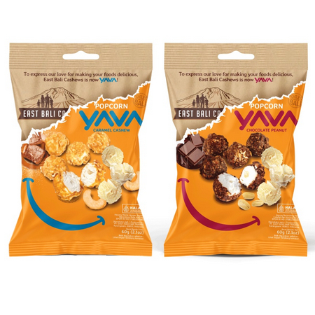 

[MT] EAST BALI CASHEWS - YAVA Popcorn 60g - Chocolate Peanut / Caramel Cashew - Gluten Free