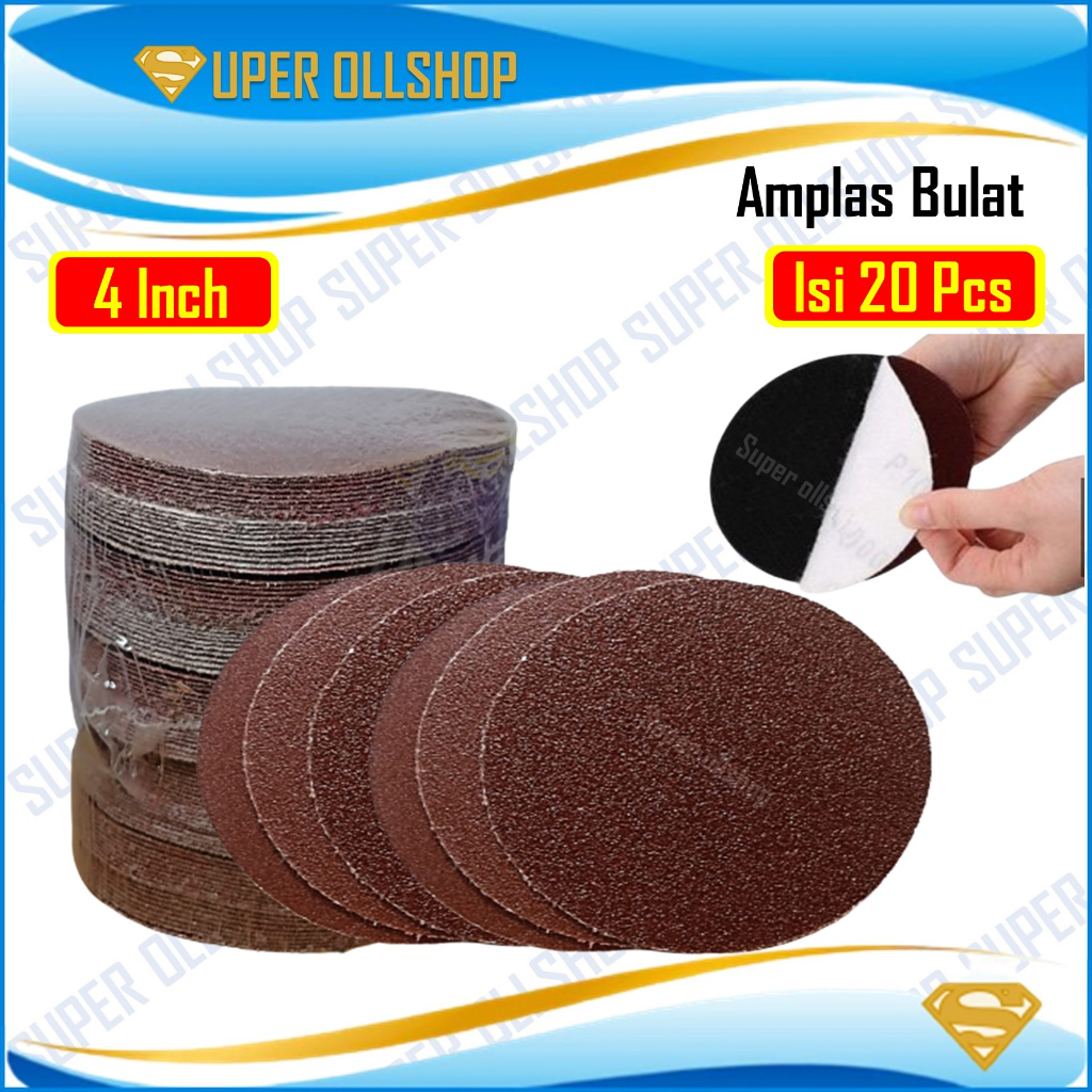 Amplas Bulat Velcro 4&quot; Inch / Amplas Tempel Gerinda 4&quot; Grit 60# 80# 100# Isi 20 Pcs