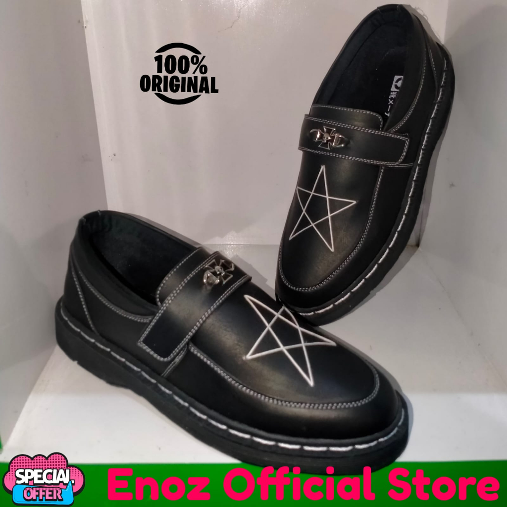 Sepatu Penny Loafers Pria Kulit Pu Sinthetic Slip On Formal Hitam Original Enoz Smile