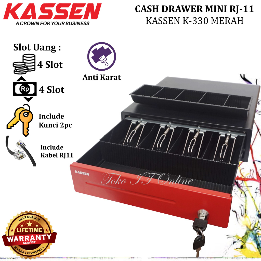 KASSEN K330 CASH DRAWER LACI KASIR LACI UANG MINI RJ11 (37x33 CM) MK330 TEMPAT UANG KASIR