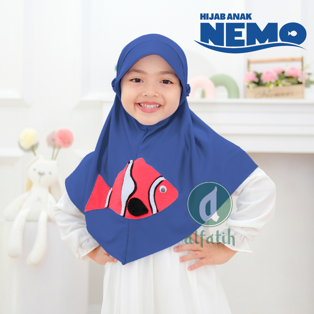 ALFATIH STORE / Hijab Anak Nemo Jersey / variasi Karakter Ikan Nemo / Jilbab anak murah