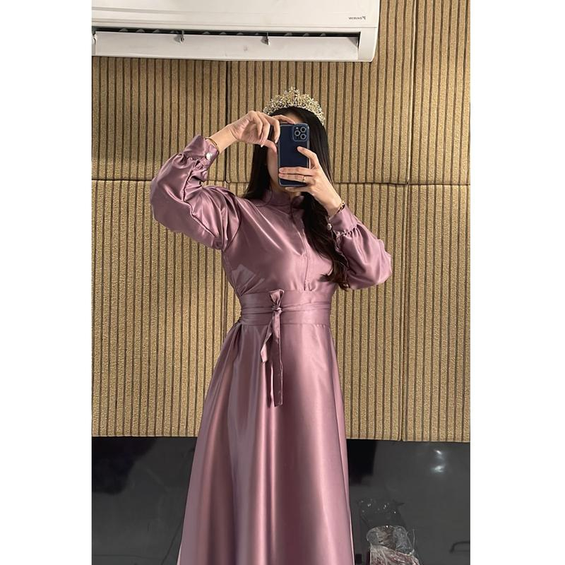 GAMIS SATIN POLOS GAMIS VELVET AISYAH FREE OBI BELT