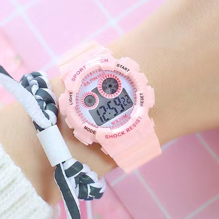 Jam Tangan Rubber Dial Bulat Digital Untuk Wanita Sport Korean Style Fashion