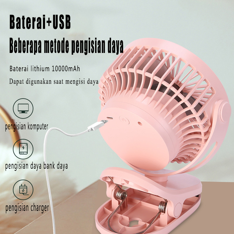 Ortebel Mini Hand Fan， Fan 360 ° Rotasi ，USB isi ulang 10000mah fan，tiga kecepatan pengaturan， Kipas Angin Jepit Mini/Kipas Mini Portable/Kipas Angin Meja/Kipas Angin Tangan/Kipas Angin Murah