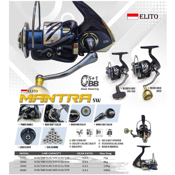 Reel Elito mantra SW 1000 2000 3000 POWER HANDLE SALT WATER