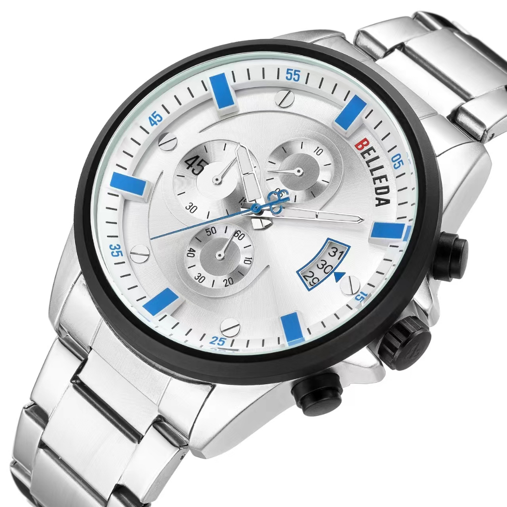 Jam Tangan Pria BELLEDA 9179 Rantai Chrono Aktif Anti Air Original Analog Stainless Steel