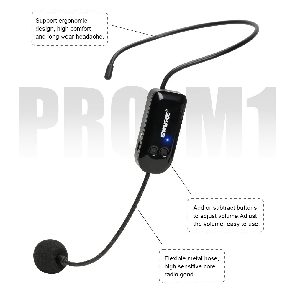 Headset Nirkabel 2.4G Headset Panggung UHF Guru yang Diperkuat PRO-M1/PRO-R1