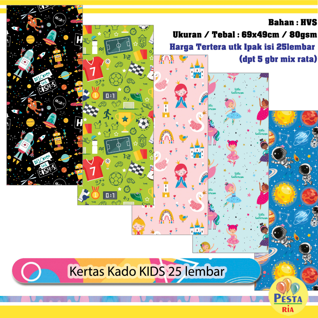 

Murah!! (1Set 25lmbr) Kertas kado karakter (KIDS), kertas kado karakter, kertas kado motif ANAK, Kertas Kado Setara Sanwa Sansan Wawa