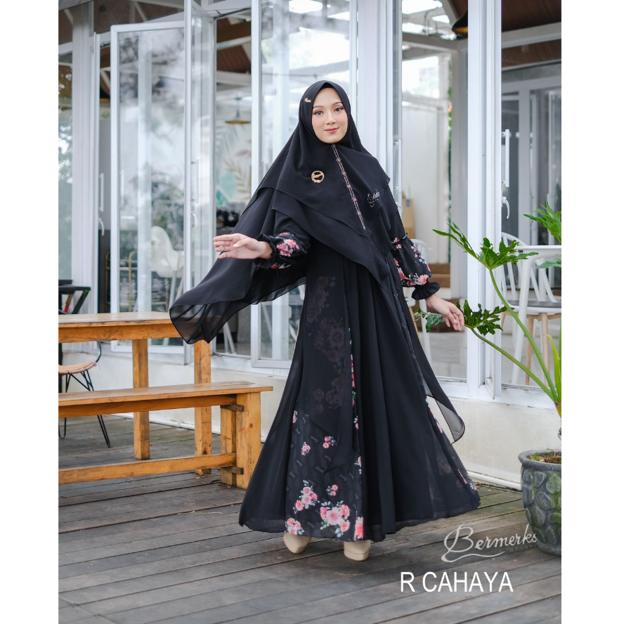 Gamis ceruty babydoll set khimar marwah bermerks Cahaya Ivana Sarah Khalifa motif terbaru layerside dress muslim hits best seller