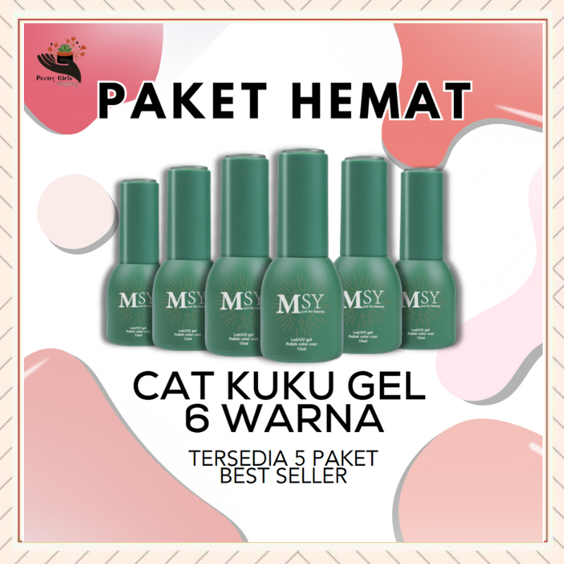 Pretty MSY Paket Kutek Gel UV LED 15ml/Nail Gel Set Polish 6 Warna/Clasic Neutral Colorfun Red Rose Jelly/Glitter Gel Nail Polish Kit Popular