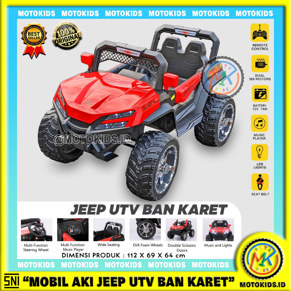Mobil Aki Anak Jeep Ban Karet 12V Jeep UTV BUGGY Mainan Anak Motokids Jeep Aki EJP 7706 Bisa Remote 