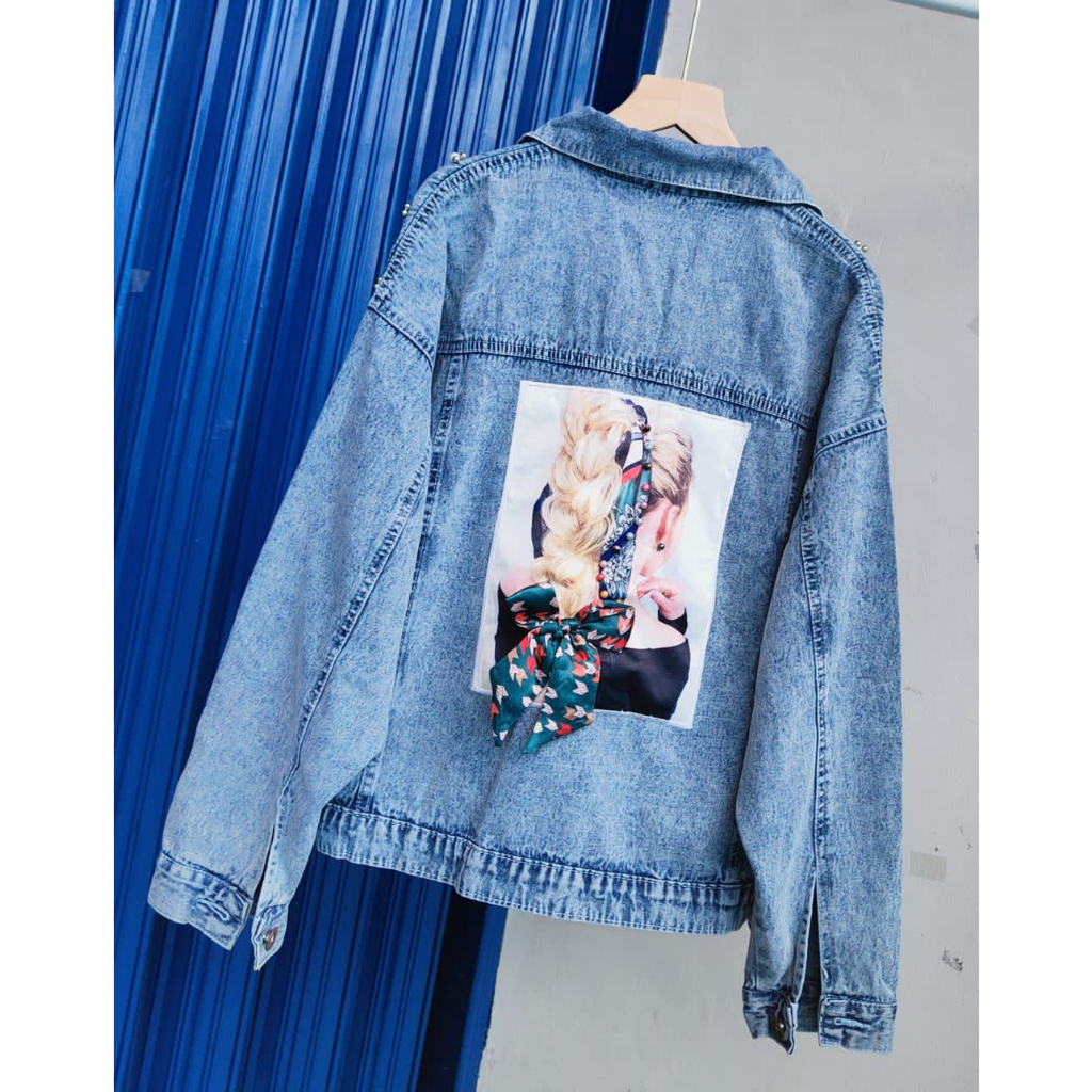 Jaket Jeans oversize Wanita model crop premium