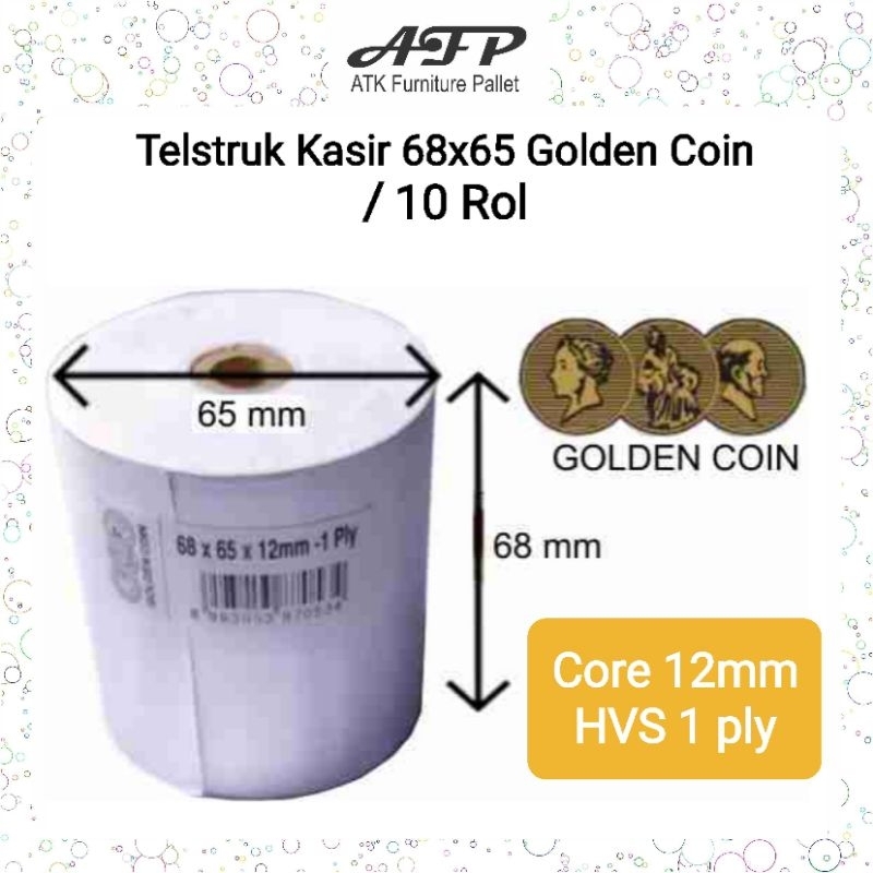 

Kertas Telstruk 68 x 65 x 12 Golden Coin HVS 1 ply Kasir Kalkulator Register
