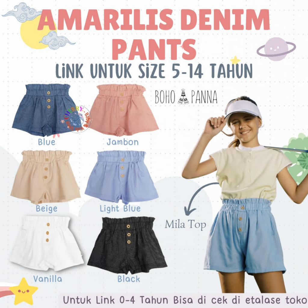 Bohopanna Amarilis Denim Pant 5-14 Tahun Celana Pendek Highwaist Anak Perempuan CBKS