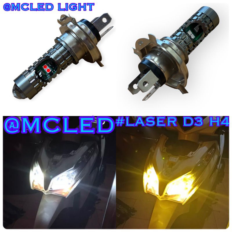 Lampu bholam led laser h4 d3 senja merah-biru dekat putih jauh kuning crf klx vixion mxking tiger gl cb dll