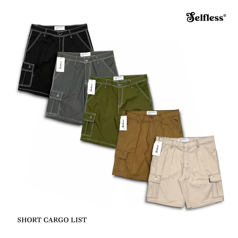 Selfless - Celana Pendek Cargo Pria Short Cargo Carpenter Pants Celana Cargo Kargo Chargo Kimpul List Pendek Hitam Cream Hijau Army Abu Tua Muda Mocca Khaki Pria Dewasa