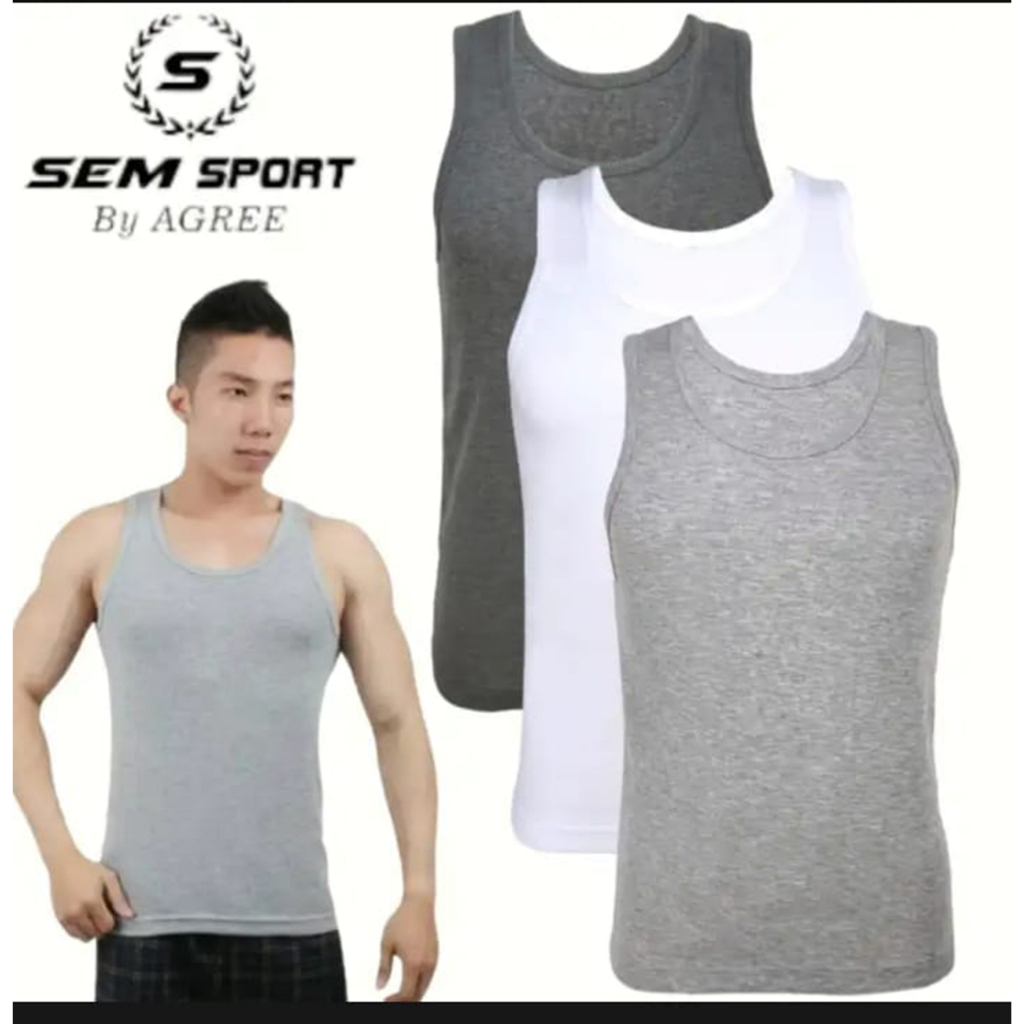 1 Pcs Koas Dalam Singlet SEM Sport - Kaos Dalam / Kutang Polos Pria - Variasi 3 Warna