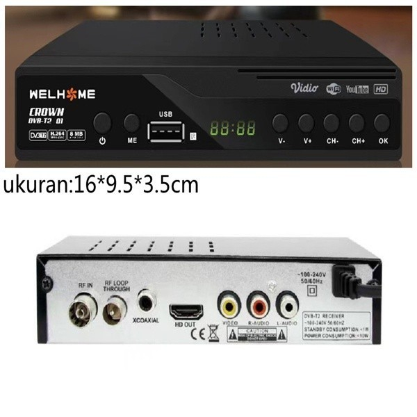 WELLHOME SET TOP BOX DVB T2 STB HD CROWN DIGITAL RECEIVER. murah!