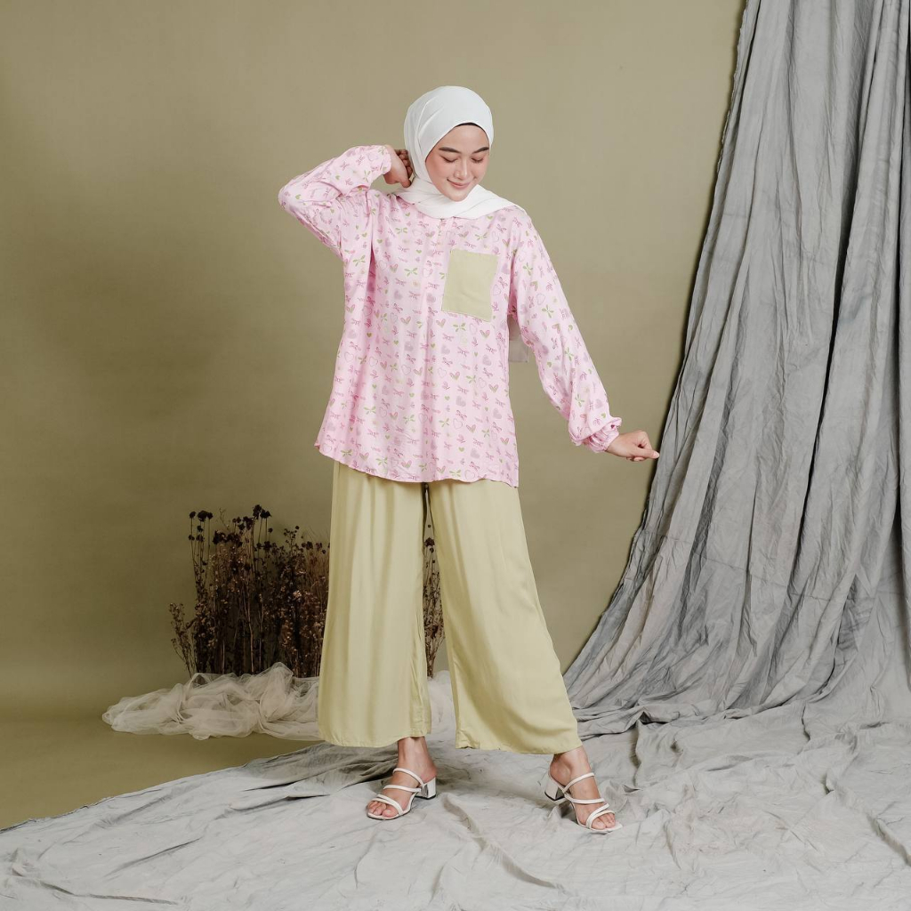 One Set Babydoll Kulot Muslim JUMBO Rayon Viscose Lengan Panjang Busui Friendly Setelan Piyama Babydoll Rayon Viscose Wudhu Friendly