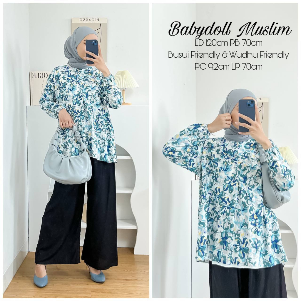 One Set Babydoll Kulot Muslim JUMBO Rayon Viscose Lengan Panjang Busui Friendly Setelan Piyama Babydoll Rayon Viscose Wudhu Friendly