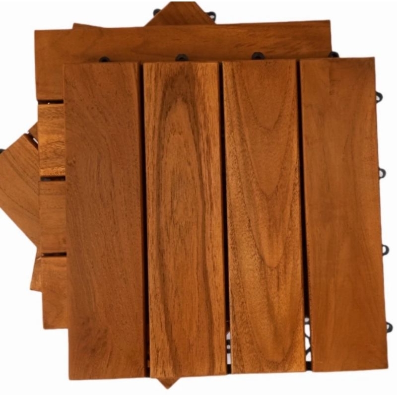 decking kayu jati motif salur lurus ukuran 30 cm x 30 cm, lantai kayu, puzzle kayu, lantai bongkar p