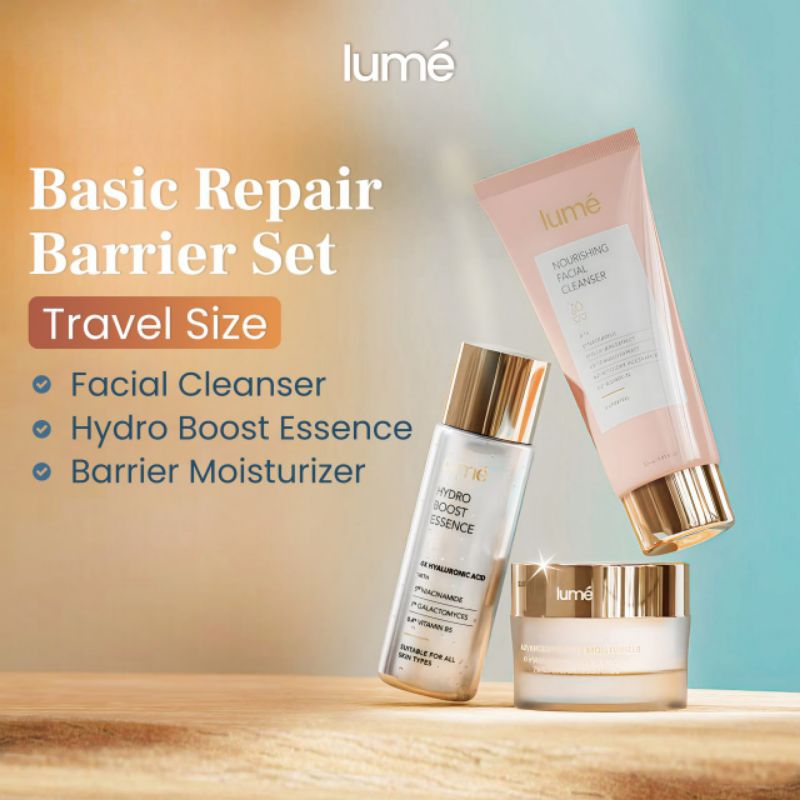 LUME Basic Repair Barrier Set | Lume paket Skincare isi 3 : Sabun Muka Lume, Essence Lume &amp; Pelembab Lume