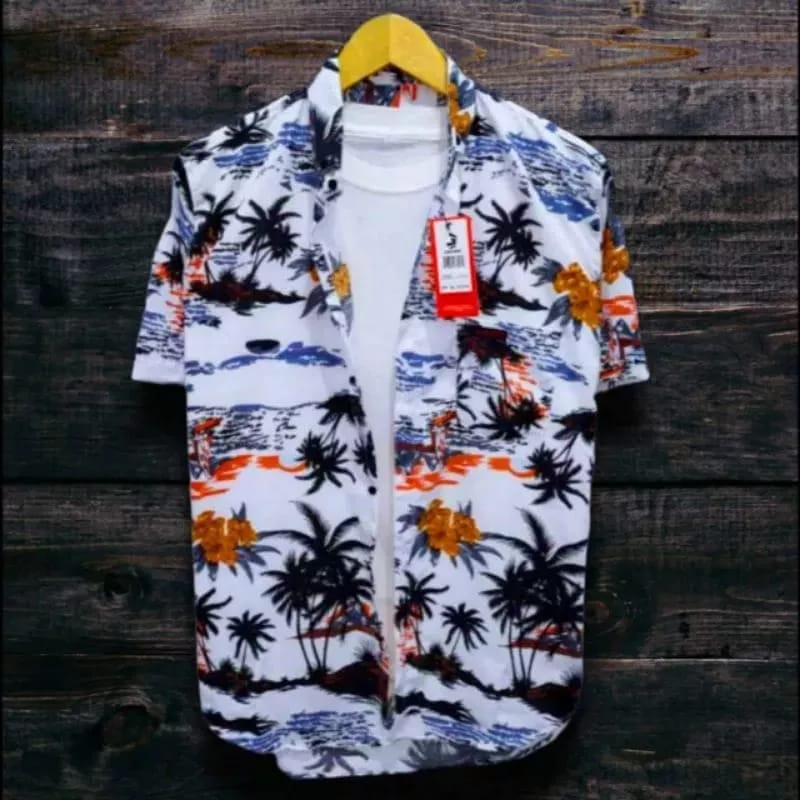 KEMEJA MOTIF PANTAI PRIA DAN WANITA LENGAN PENDEK,BAJU DISTRO SURFING MOTIF PANTAI TERBARU