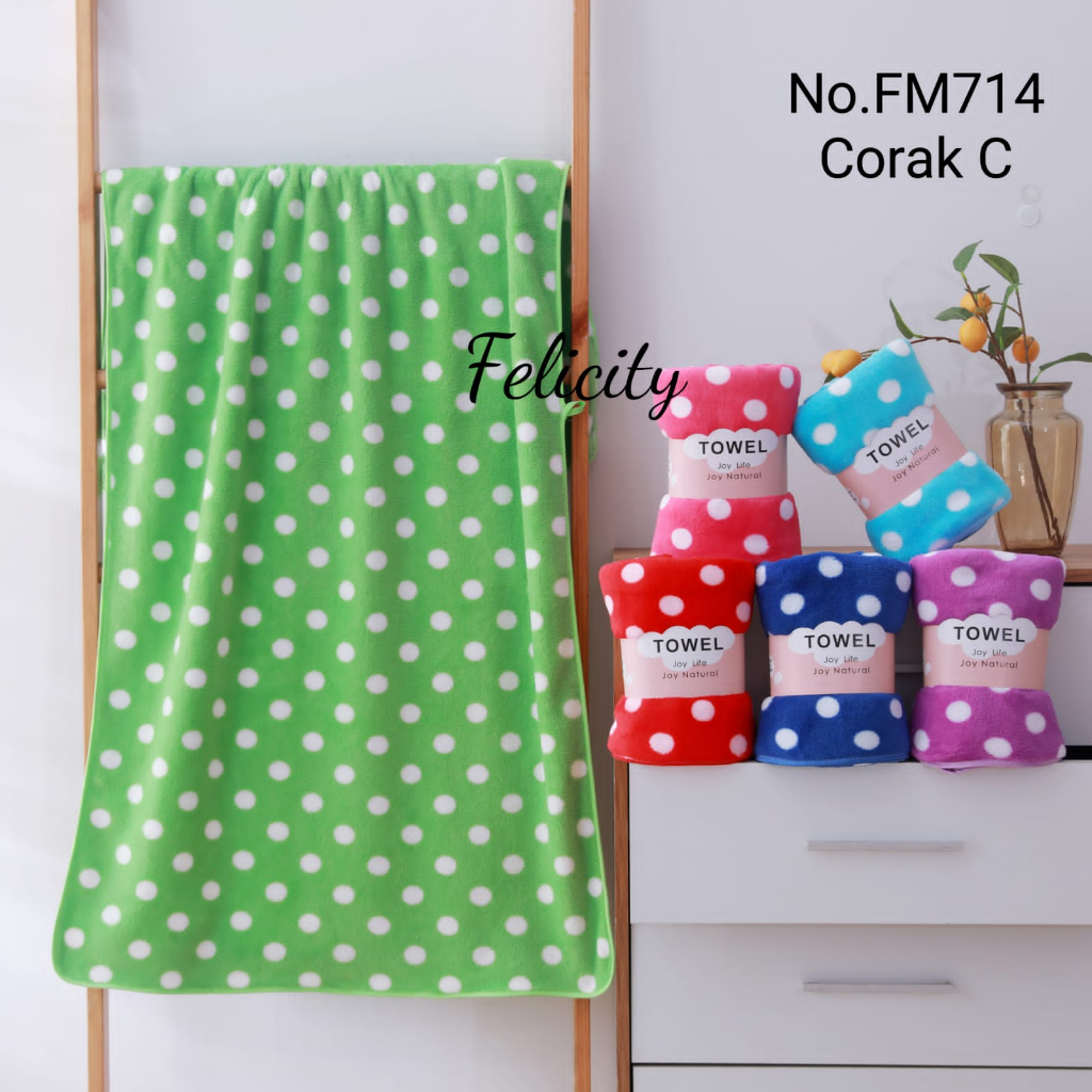 Handuk Mandi Bulu Lembut Polkadot Microfiber 70x140 Dewasa Super Lembut Serap Air Murah