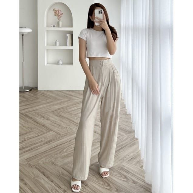 Jennie Knit Pants Celana Kulot Highwaist Knit Kancing 2 Celana Knit Wanita