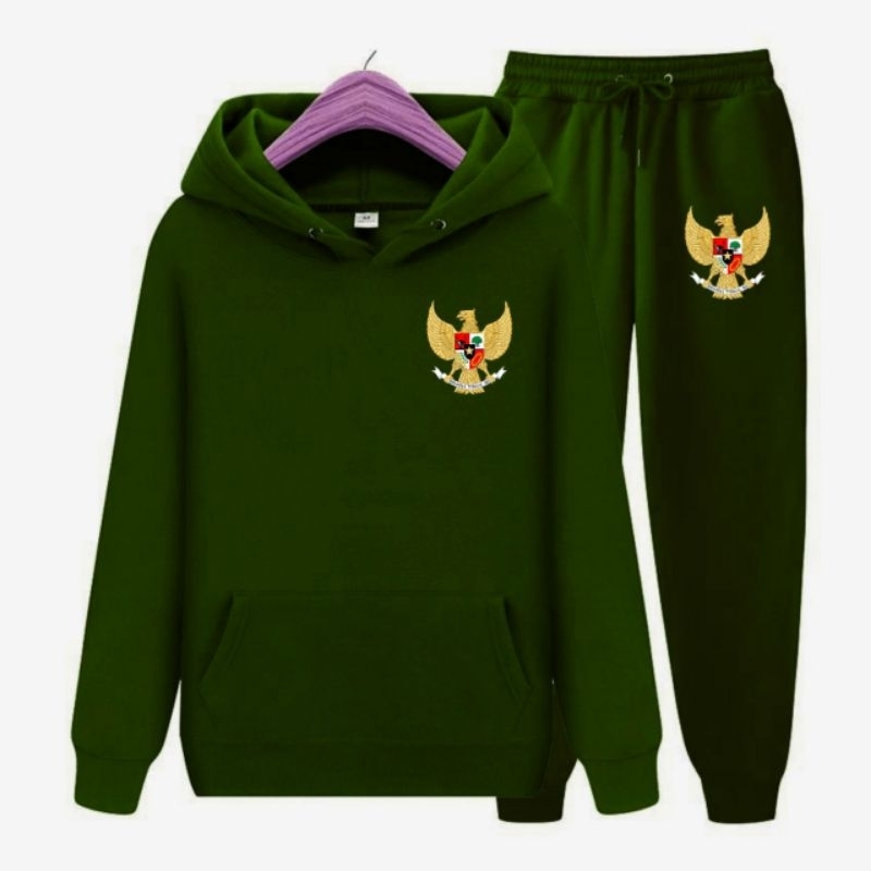 Set hoodie jogger pria jaket pria celana panjang joger cowok dewasa garuda pancasila