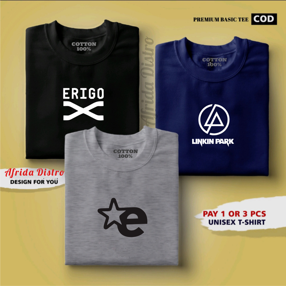 BUY 1 GET 3 PCS (PROMO COD) AFRIDA DISTRO - Baju Kaos Distro Pria 100% Catoon Combed 30s Tebal - Kao