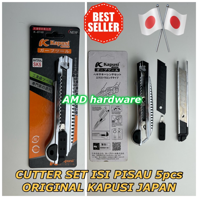 

Pisau Cutter Set isi 5pcs Original KAPUSI Japan SK-5 Silet Kater Cuter Potong Kertas Kardus Plastik