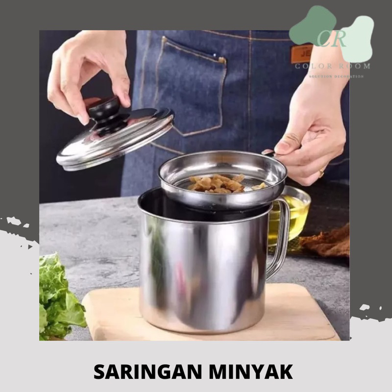 TERMURAH! Wadah Penyaring Minyak Sisa Oil , Pot Stainless Steel , gelas penyaring serbaguna, gelas penyaring kinyam 1,3L