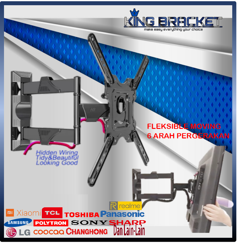 FREE BONUS!!  Bracket tv 17 s/d 60 inch 60 55 50 43 42 40 32 24 21 INCH IMPORT SUPER PREMIUM 6 ARAH kuat tebal dan kokoh Bracket tv Braket tv Breket tv Briket tv Brackettv Brakettv Brekettv Brikettv