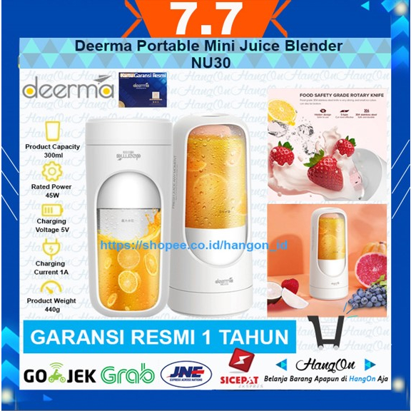 Deerma NU30 Portable Mini Fruit Juicer Blender Mini Mixer 300ml NU 30 Mesin Penggiling buah Fruit juice / Milkshake / Digestable Food Stainless Steel